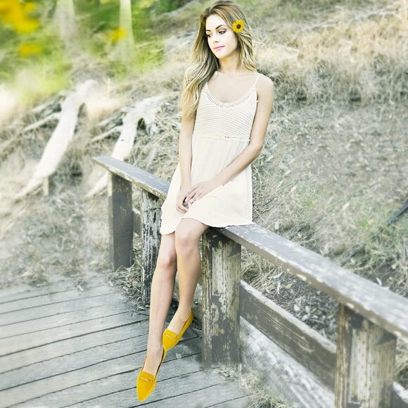 Obtaom Women's Mustard Faux Leather Pointed Toe Slip On Loafer Ballet Flat - Picture 5 of 7